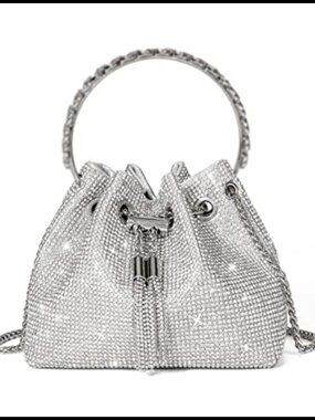 Rhinestone Clutch Purse Sparkly Evening Handbag Crystal Tassel Drawstring